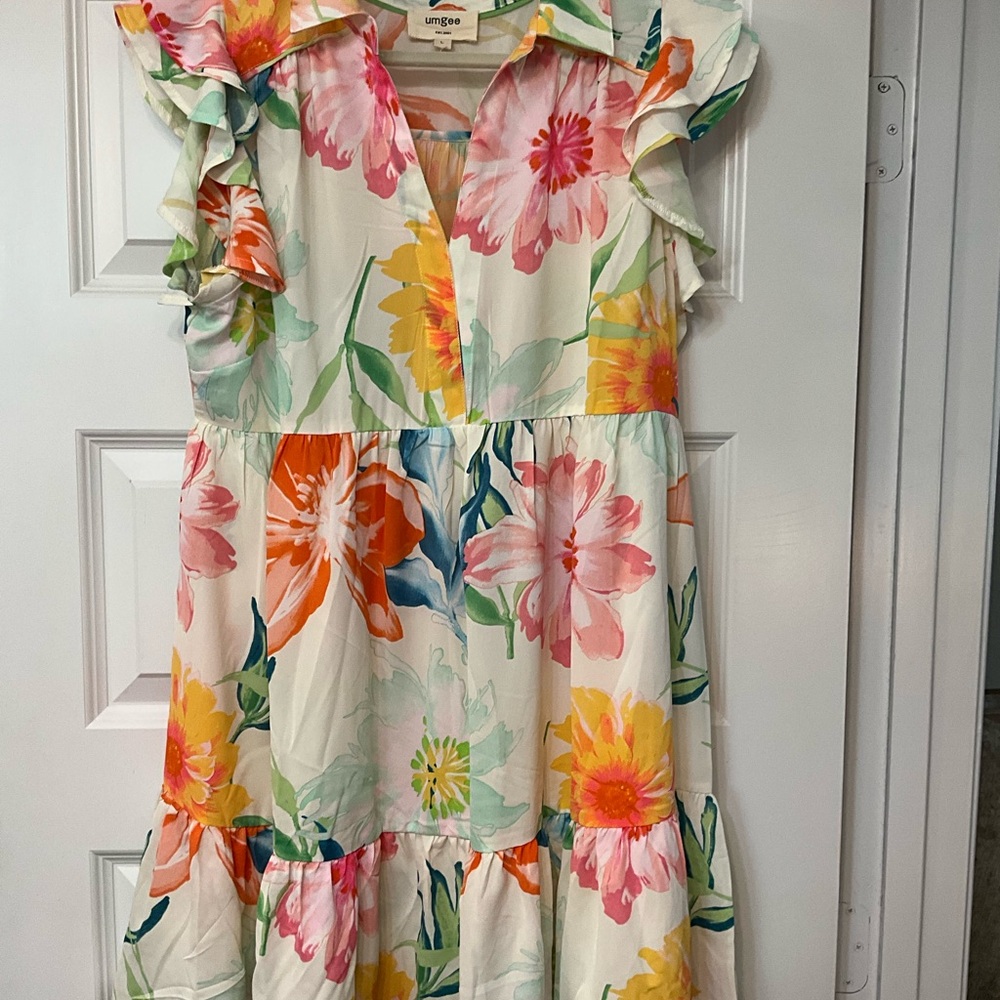 Umgee Floral Ruffle Sleeve Dress